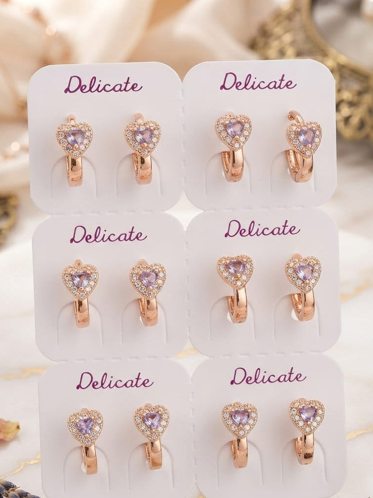 Arete corazón con zircones rosa delicate 🩷