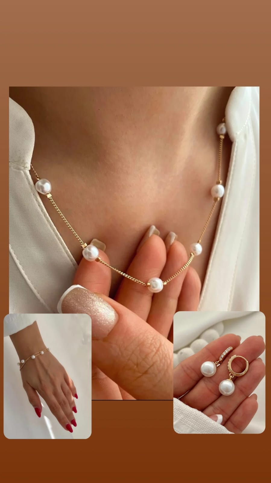 Set perlas collar, arete y pulsera