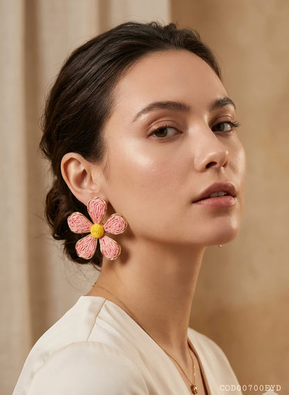 Aretes "flor de verano" tejidas en de papel acero inoxidable