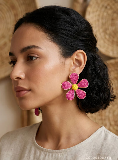 Aretes "flor de verano" tejidas en de papel acero inoxidable