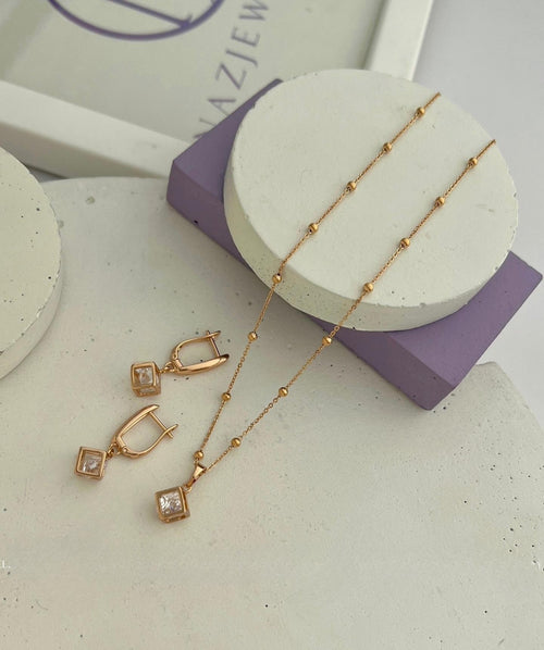 "Set Destello Cuadrado" Rosé Xuping jewelry