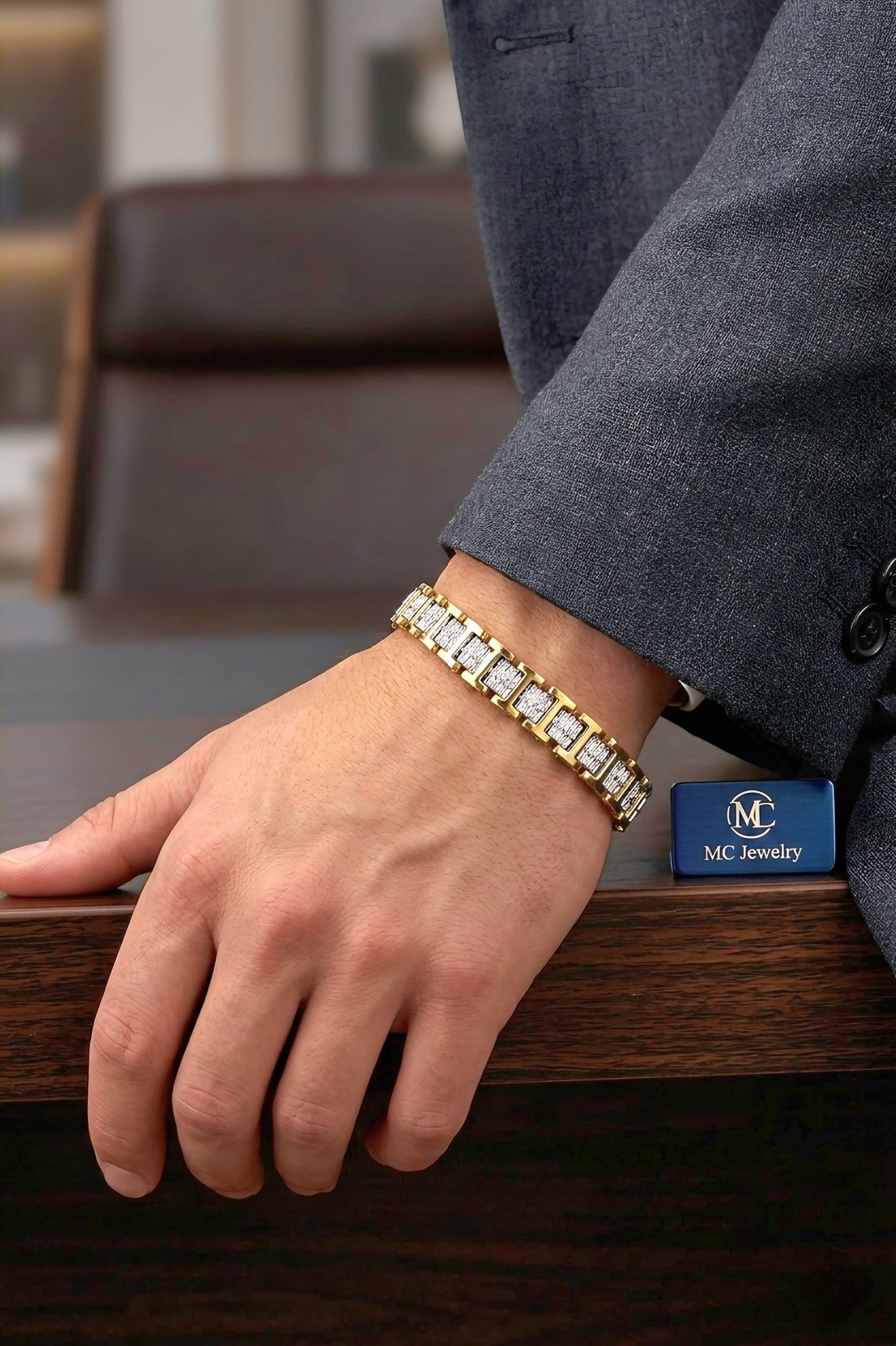 Pulsera para hombre plateado y dorado