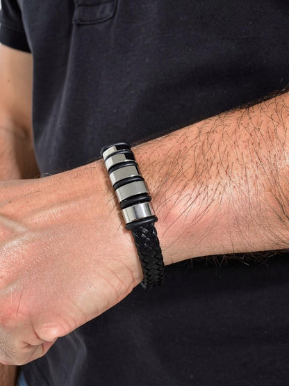 Pulsera acero inoxidable y cuero