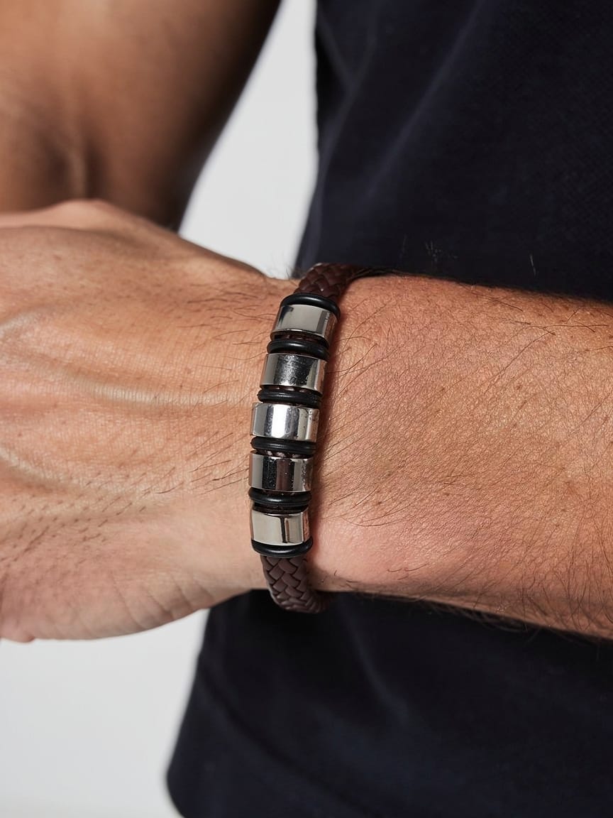 Pulsera acero inoxidable y cuero