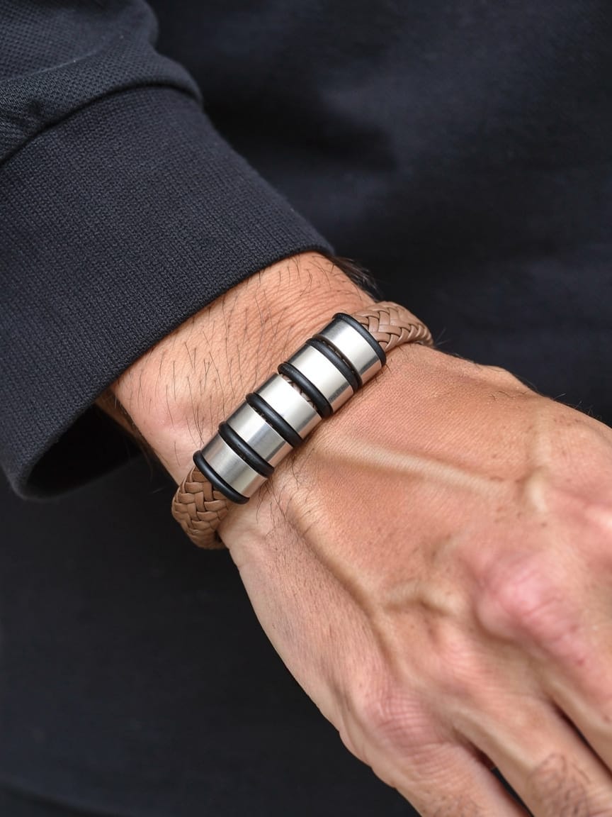 Pulsera acero inoxidable y cuero