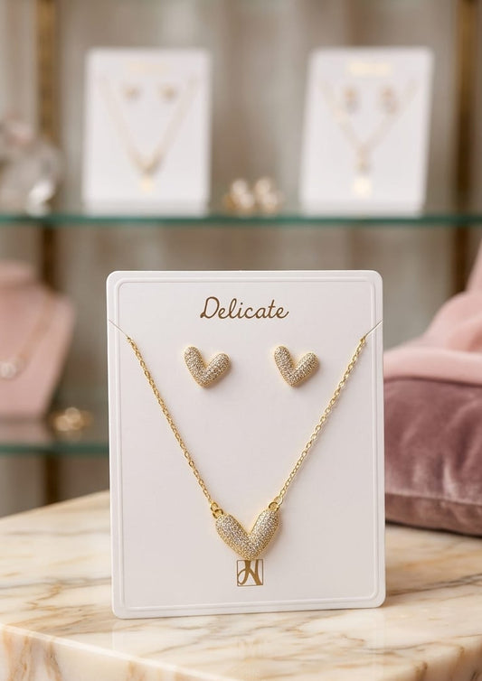 Set corazón con zircones Delicate