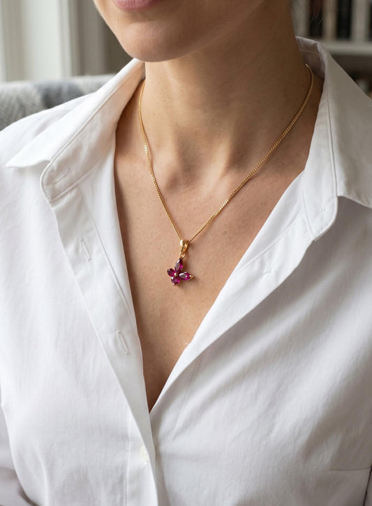 Cadena panzer delgada + mariposa zircon FUCSIA, rose xuping jewelry 

45cm
