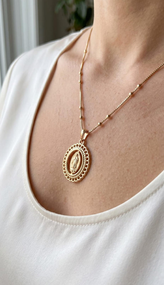 Cadena veneciana y billas + dije Guadalupe rose xuping jewelry 

45cm