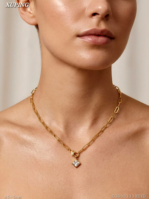 "Collar Eslabones Rombo Cristal" Rosé Xuping jewelry