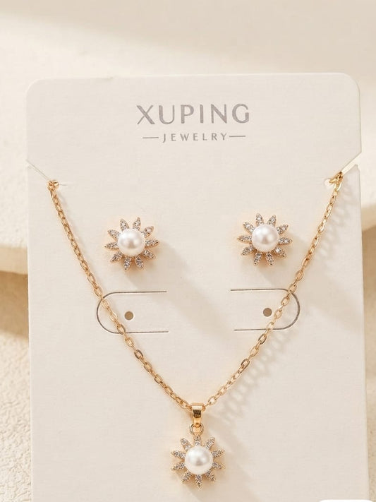 Set perlas con zircones rose xuping jewelry