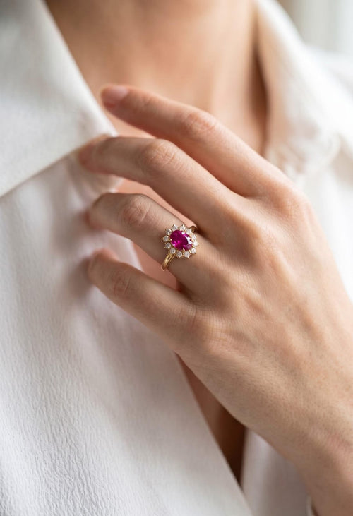 Anillo zircon piedra fucsia rose xuping jewelry 

Tallas: 7/8 y 9
