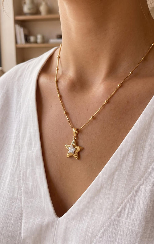 Cadena veneciana y billas + dije estrella relieve zircon rose xuping jewelry 

[45cm]