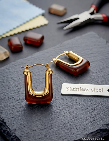 Aretes en acrílico odemo geométrico acero inoxidable enchapado en oro de 18k