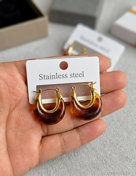 Arete modelo minimalista acrílico enchapado en oro de 18k acero inoxidable