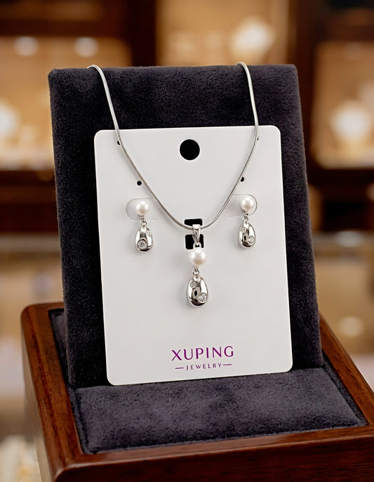 Set lágrima de gota y perla xuping jewelry plateado