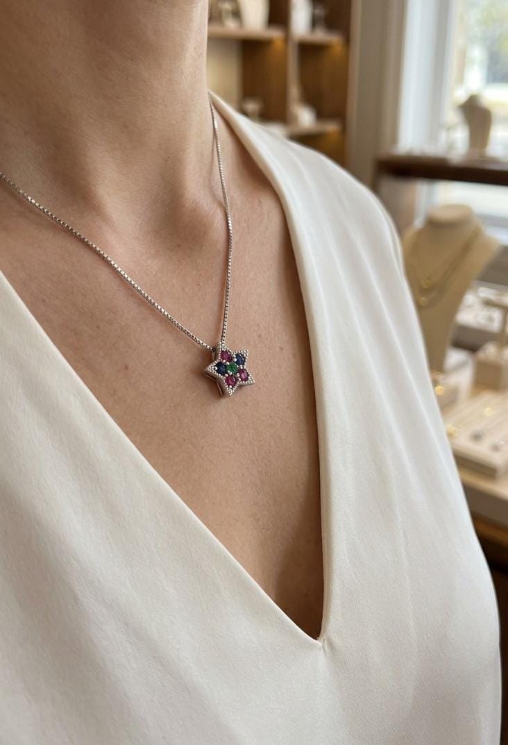 Collar veneciana + dije estrella pasante zircon colores plateado xuping jewelry 

45cm