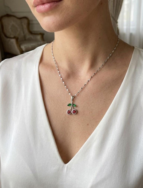 Cadena tifanny + dije cereza 🍒 zircon plateado xuping jewelry 

[45cm + extensión]