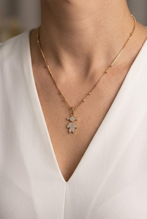 Cadena veneciana y billas + dije niña zircon rose xuping jewelry 

[45cm]