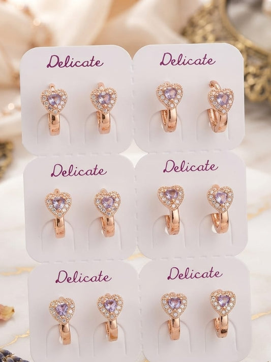 Arete corazón con zircones rosa delicate 🩷