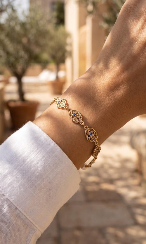 Pulsera mano de fatima 🪬 zircon lila , rose xuping jewelry 

[19cm+extensión]