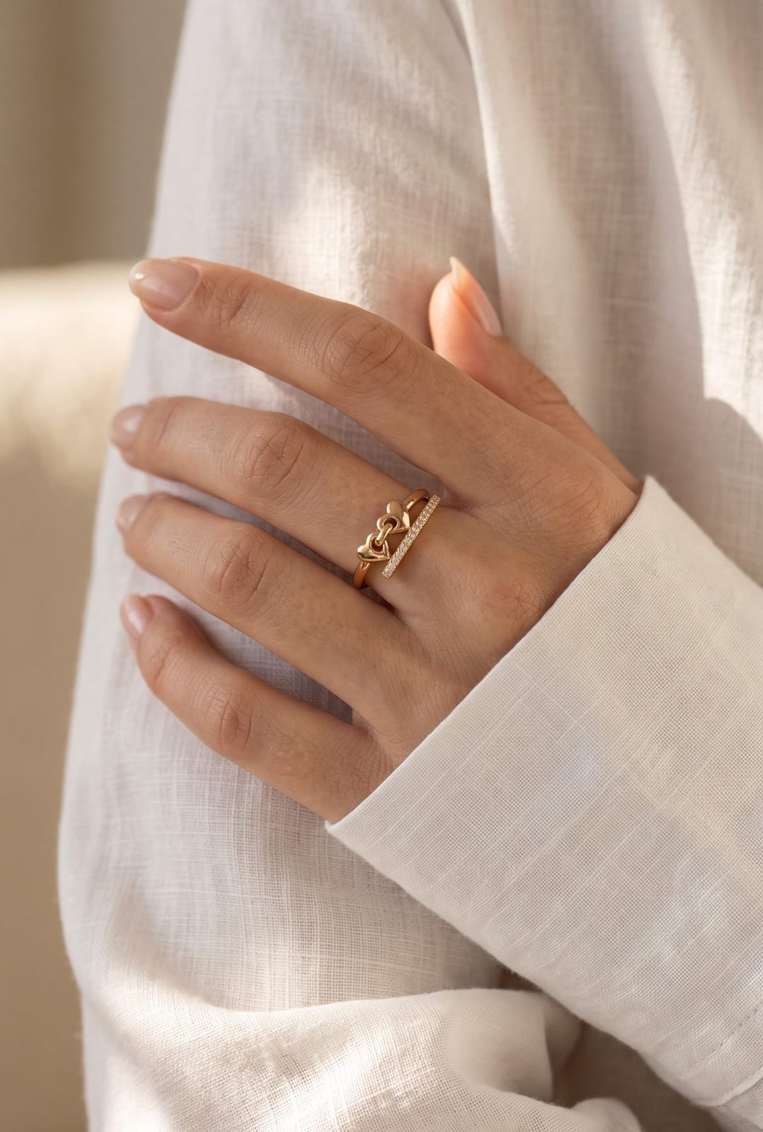 Anillo doble corazón con zircon rose xuping jewelry