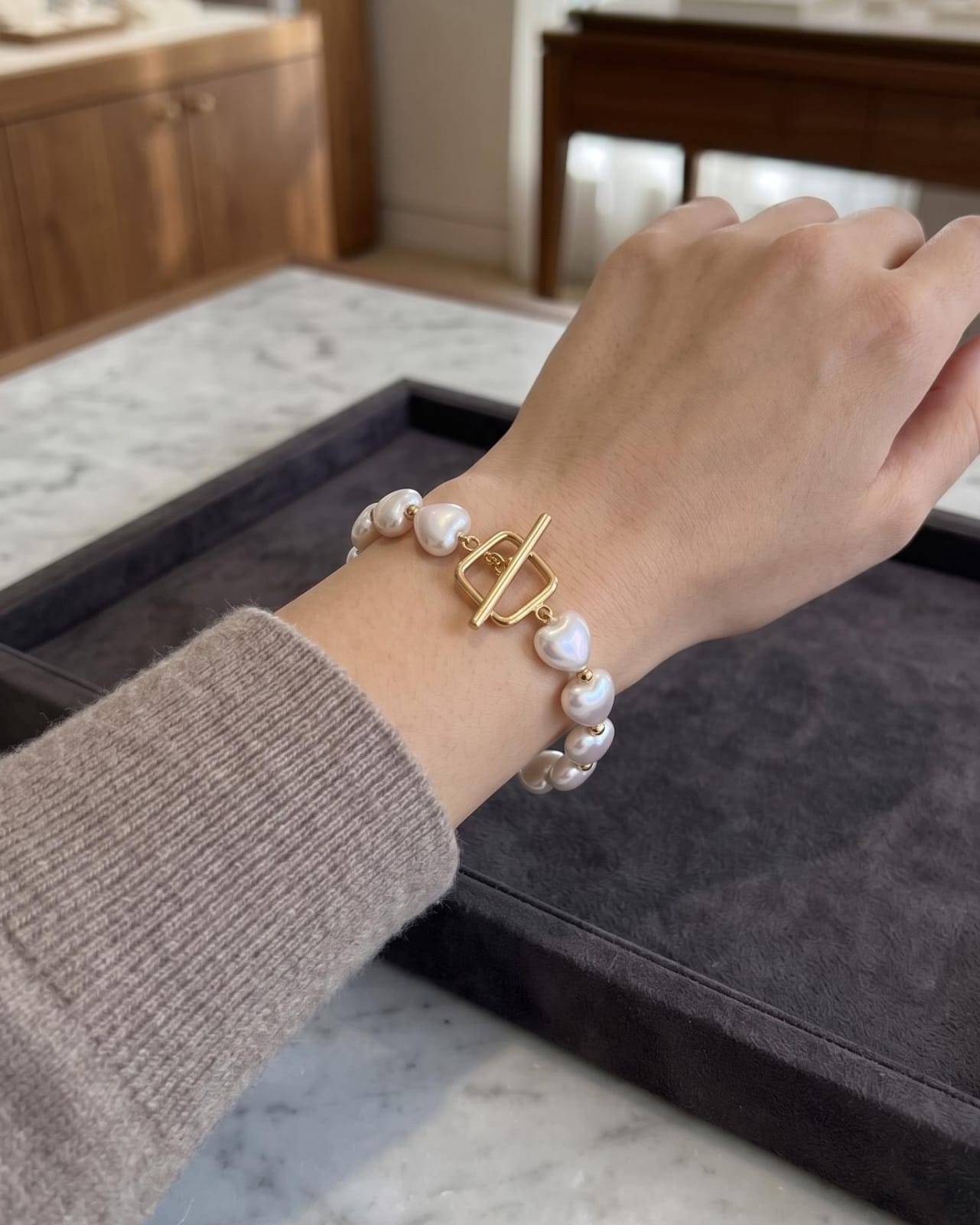Pulseras perla corazon
